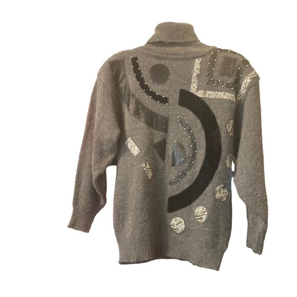 Women's Vintage Tall Collection Grey Turtleneck Sweater Medium Embellished AS IS - Picture 1 of 12
